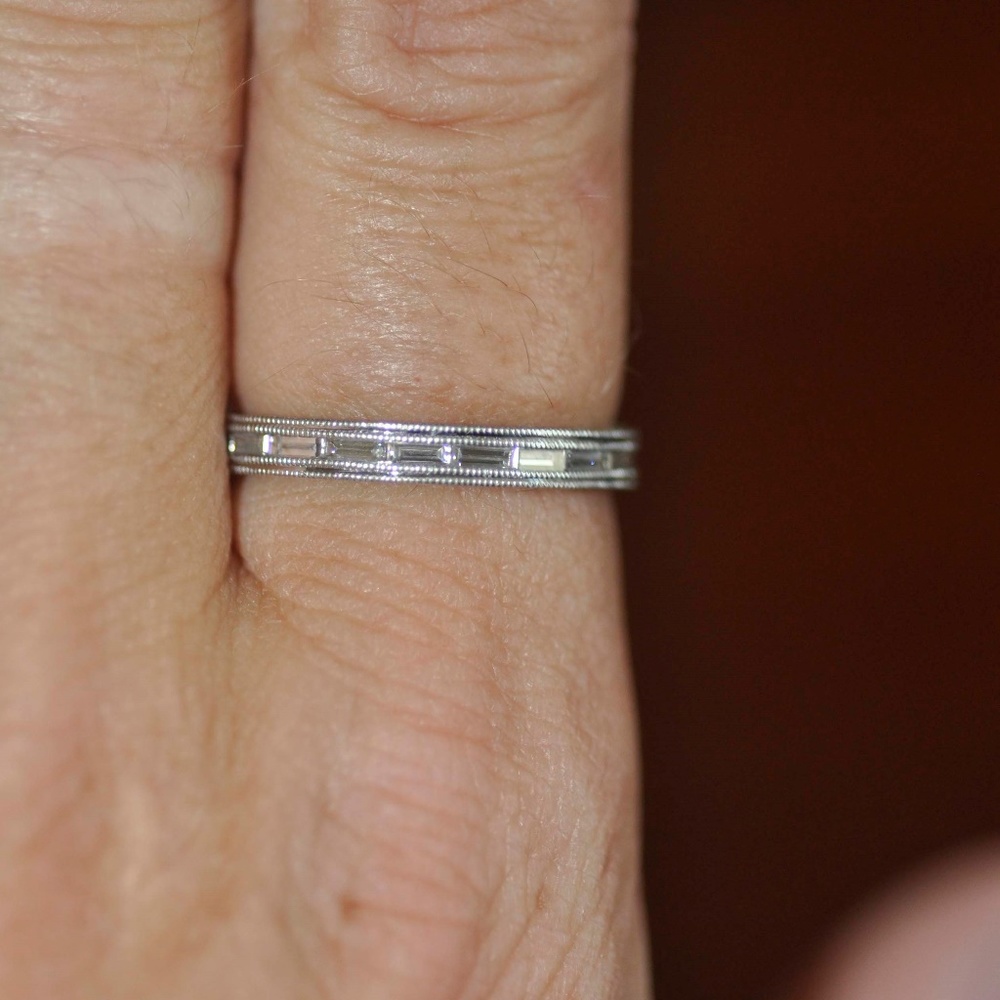 David Klass Engraved 1.04Ct Solid Platinum Baguett - Picture 7 of 12